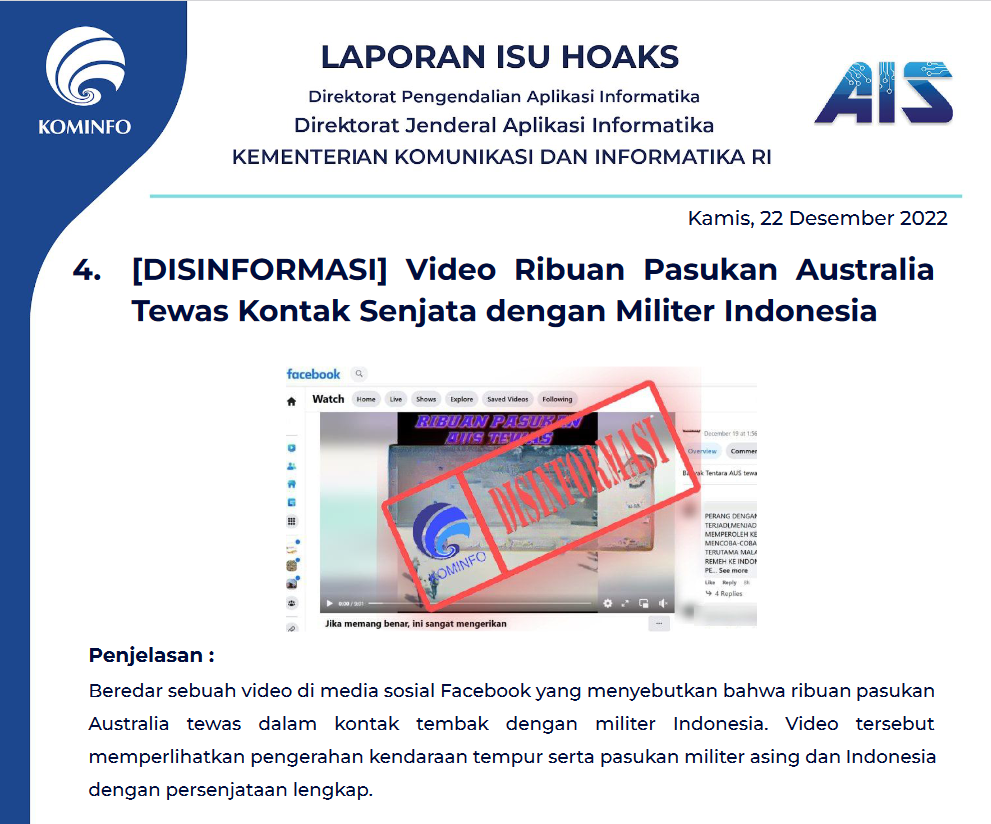 Isu Hoaks 22 Desember 2022