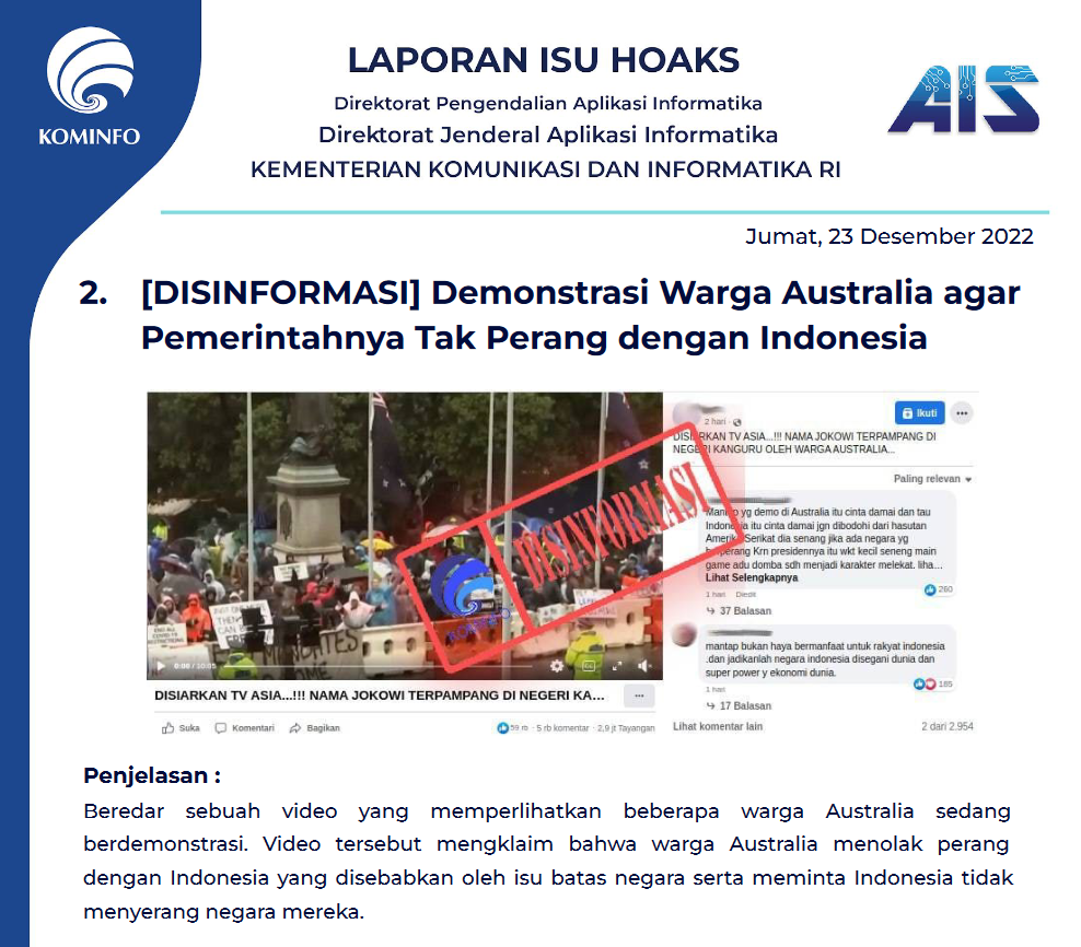 Isu Hoaks 23 Desember 2022