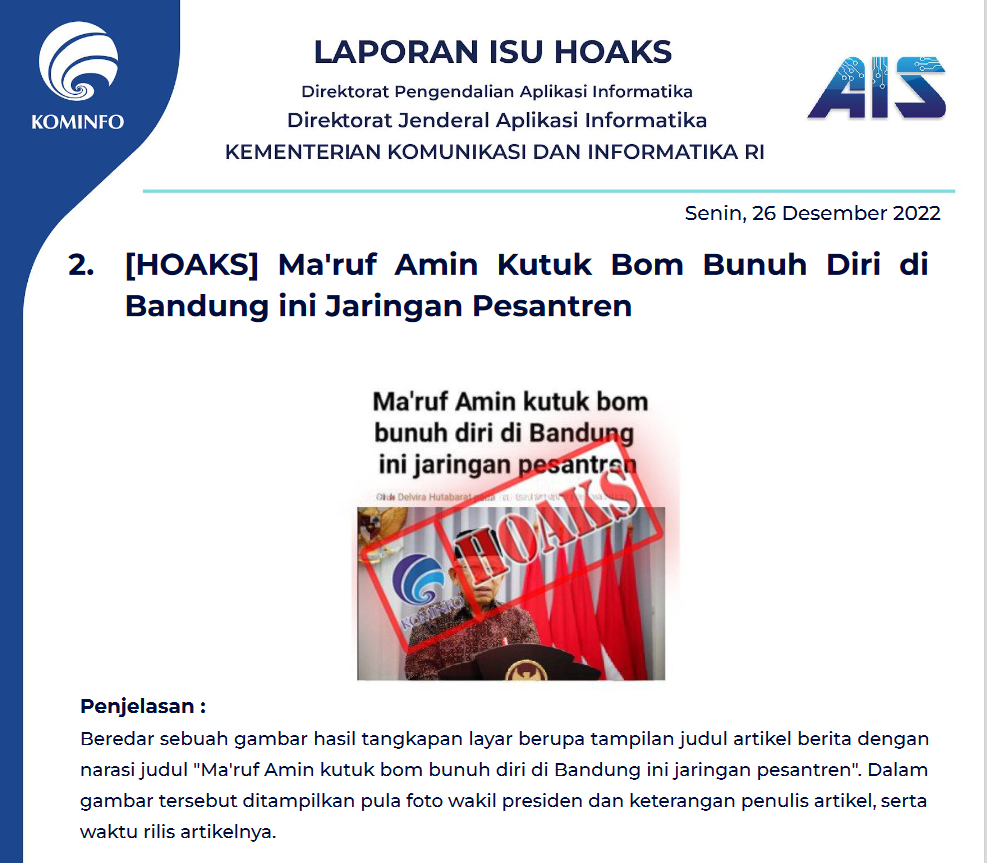 Isu Hoaks 26 Desember 2022