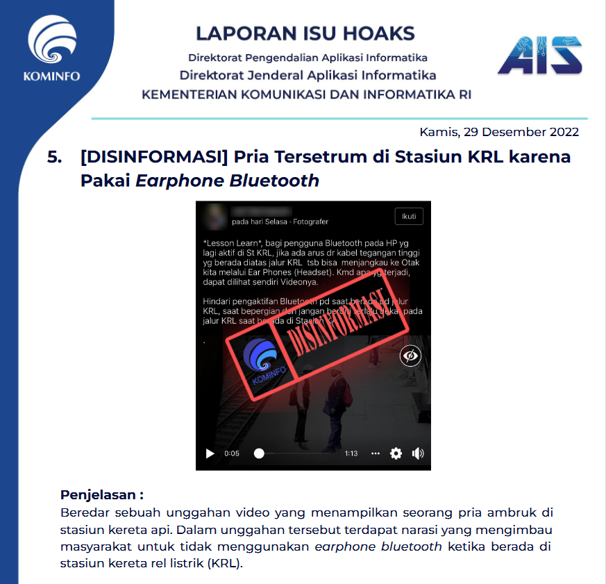 Isu Hoaks 29 Desember 2022