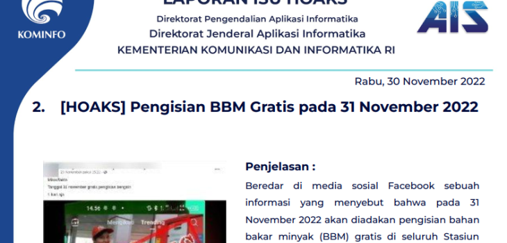 Isu Hoaks 30 November 2022