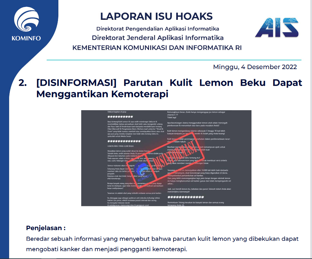 Isu Hoaks 4 Desember 2022