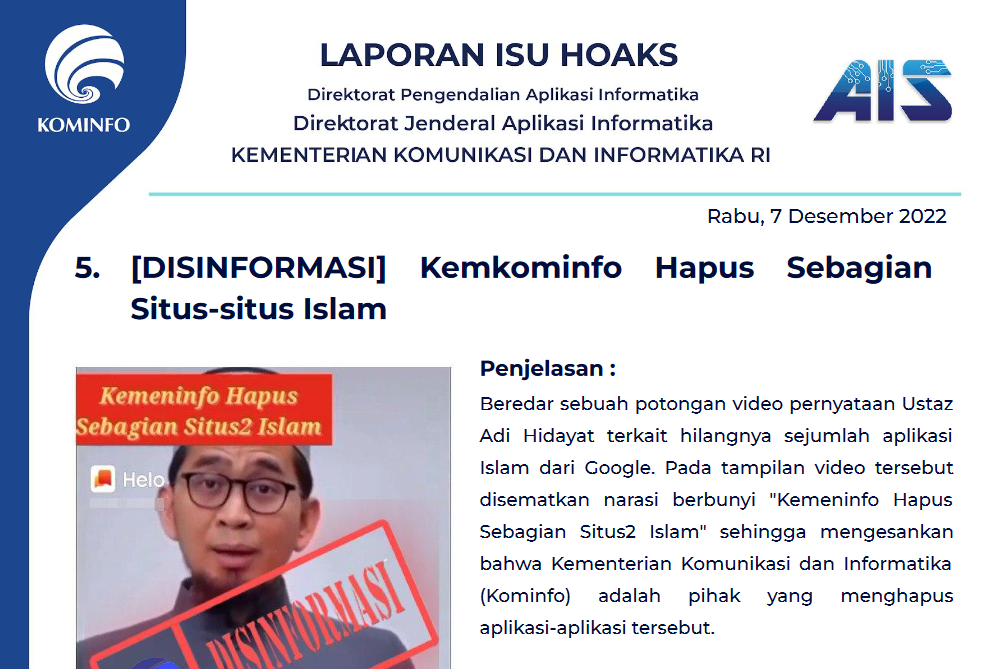 Isu Hoaks 7 Desember 2022