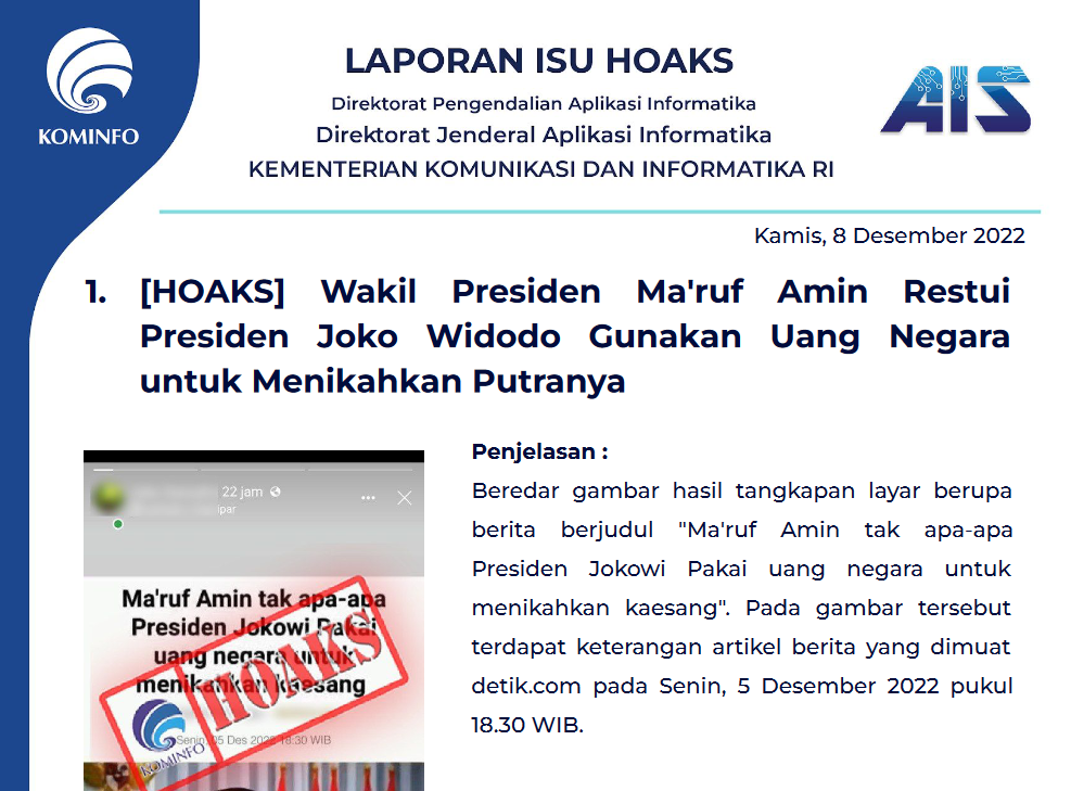 Isu Hoaks 8 Desember 2022