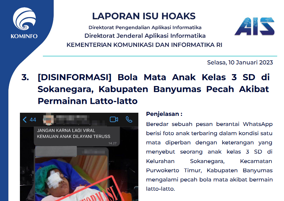 Isu Hoaks 10 Januari 2023