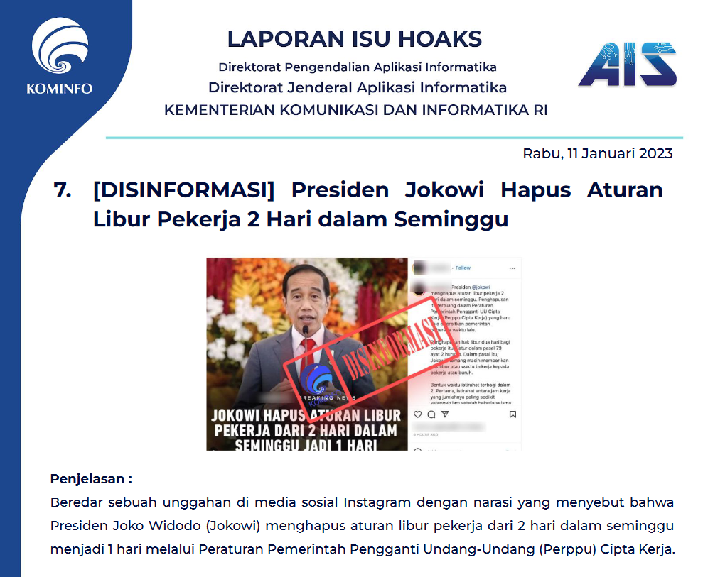 Isu Hoaks 11 Januari 2023