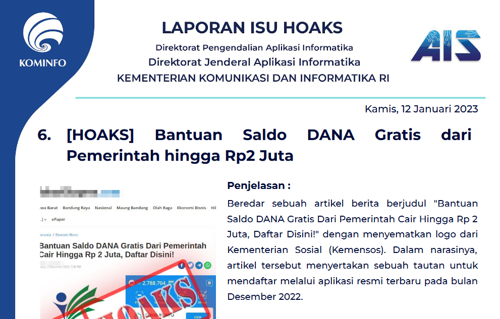 Isu Hoaks 12 Januari 2023