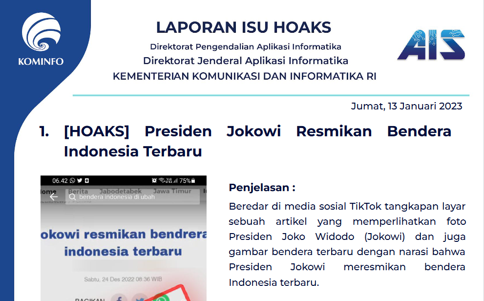 Isu Hoaks 13 Januari 2023