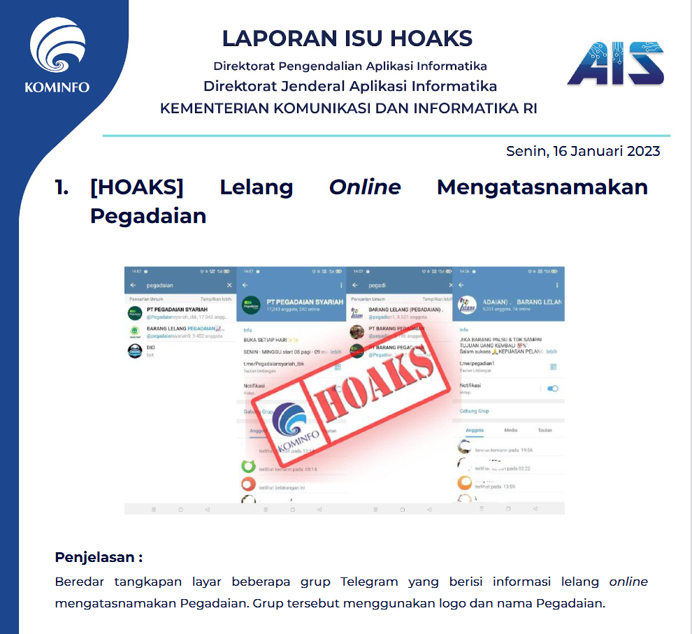 Isu Hoaks 16 Januari 2023
