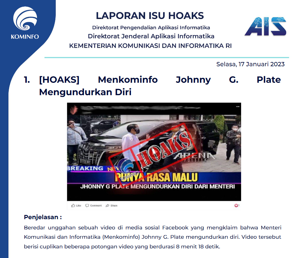 Isu Hoaks 17 Januari 2023