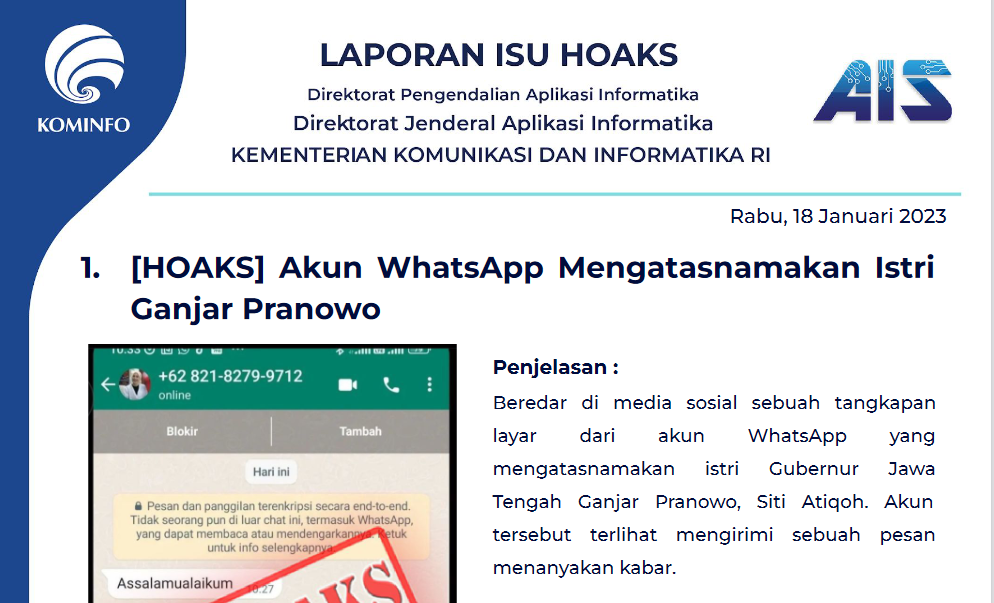 Isu Hoaks 18 Januari 2023