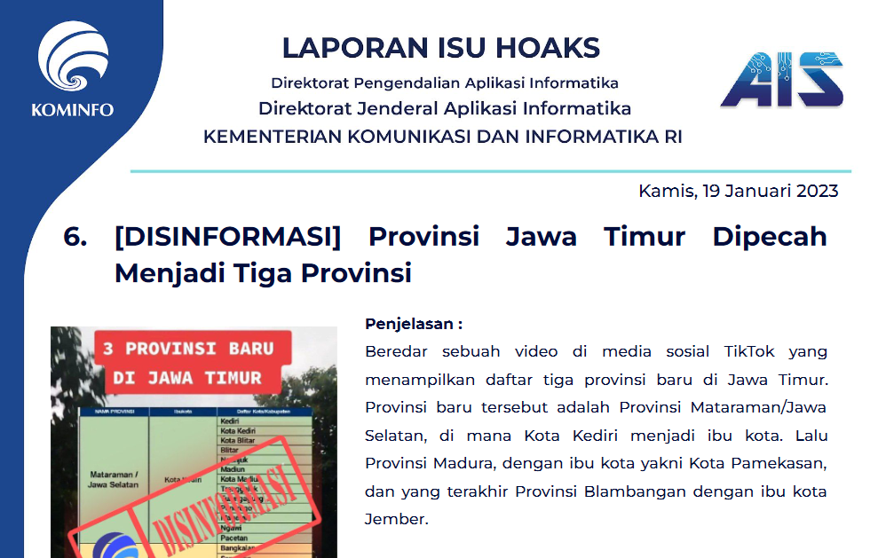 Isu Hoaks 19 Januari 2023