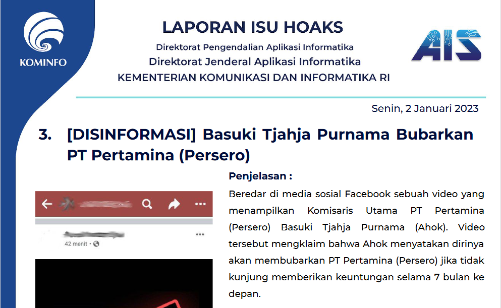 Isu Hoaks 2 Januari 2023