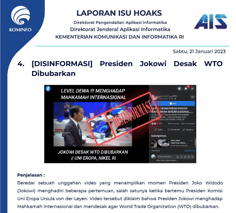 Isu Hoaks 21 Januari 2023