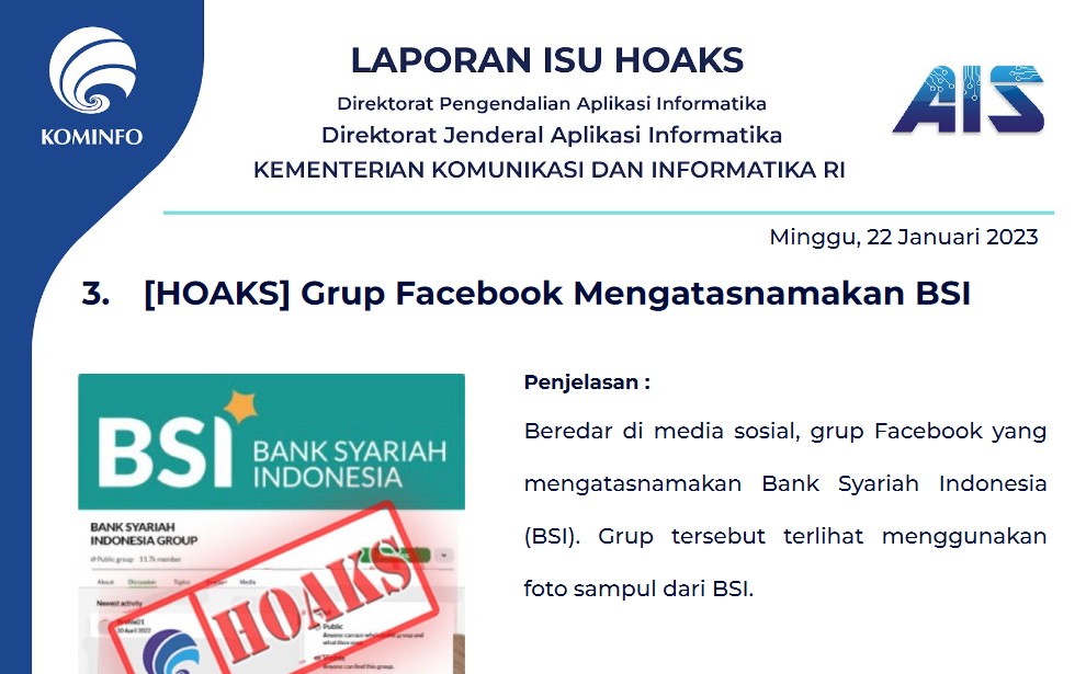 Isu Hoaks 22 Januari 2023