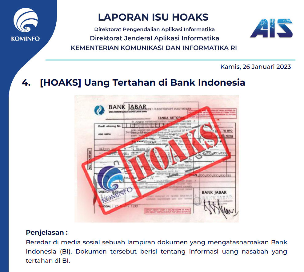 Isu Hoaks 26 Januari 2023
