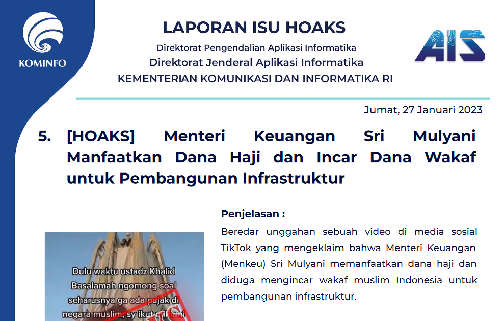 Isu Hoaks 27 Januari 2023