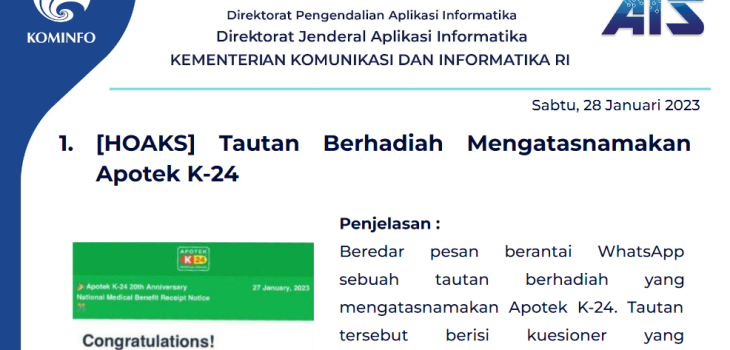 Isu Hoaks 28 Januari 2023