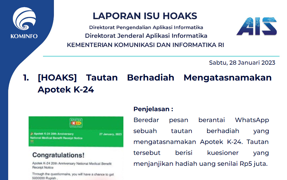 Isu Hoaks 28 Januari 2023