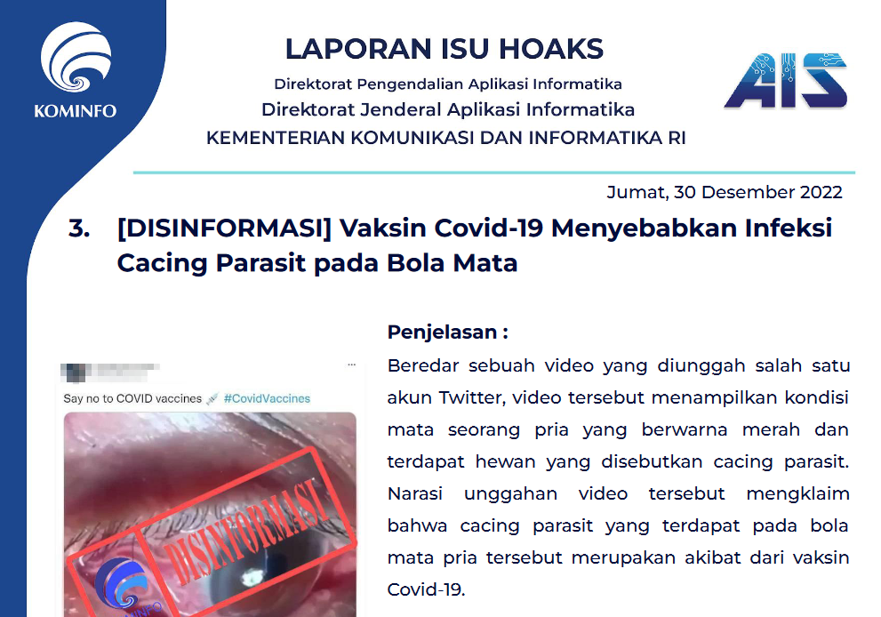Isu Hoaks 30 Desember 2022