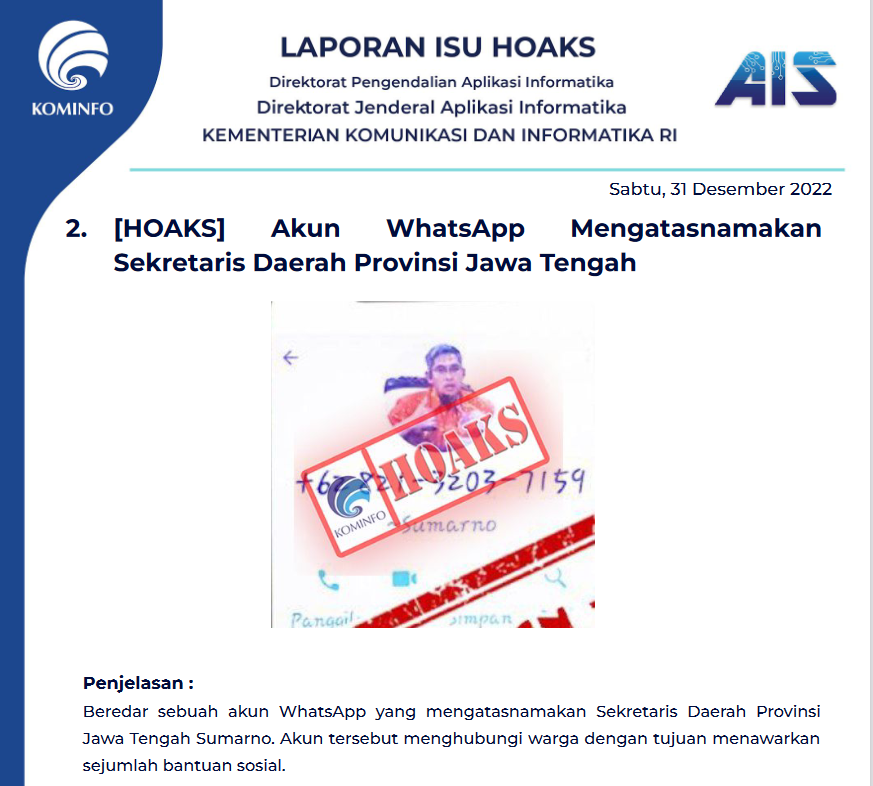Isu Hoaks 31 Desember 2022
