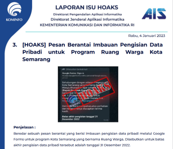 Isu Hoaks 4 Januari 2023