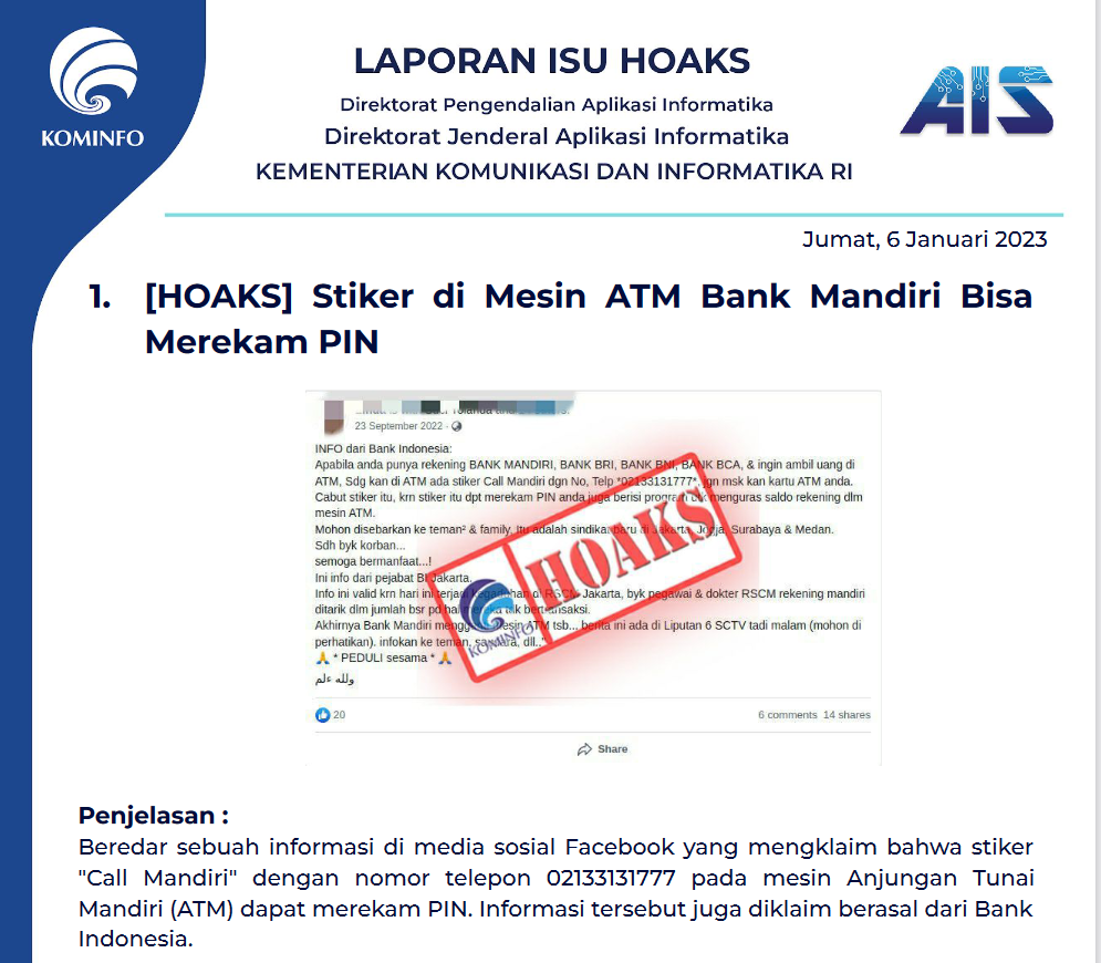 Isu Hoaks 6 Januari 2023