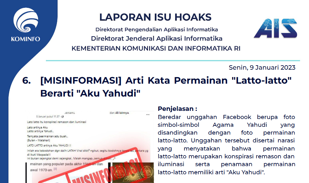 Isu Hoaks 9 Januari 2023