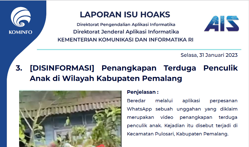 Isu Hoaks 31 Januari 2023