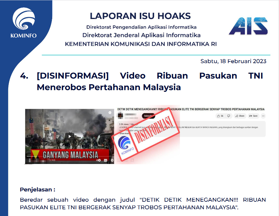 Isu Hoaks & Disinformasi 18 Februari 2023