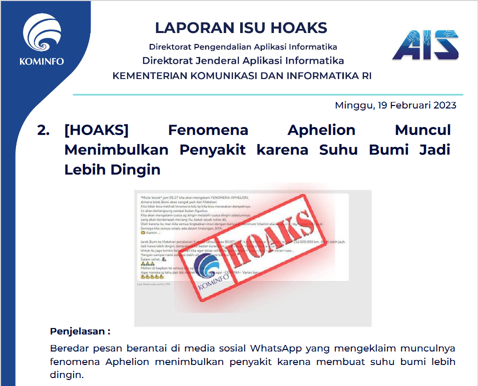 Isu Hoaks & Disinformasi 19 Februari 2023