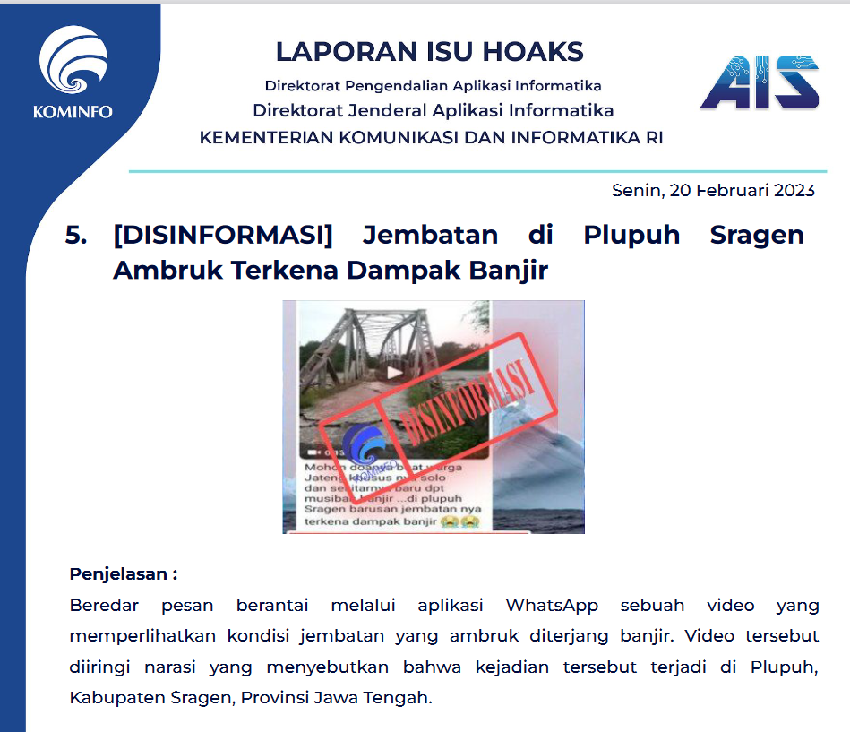 Isu Hoaks & Disinformasi 20 Februari 2023