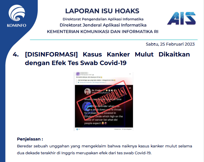 Isu Hoaks & Disinformasi 25 Februari 2023