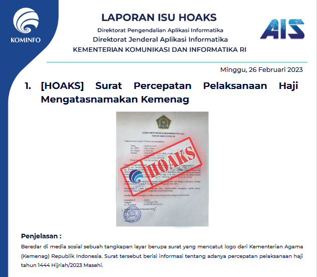 Isu Hoaks & Disinformasi 26 Februari 2023