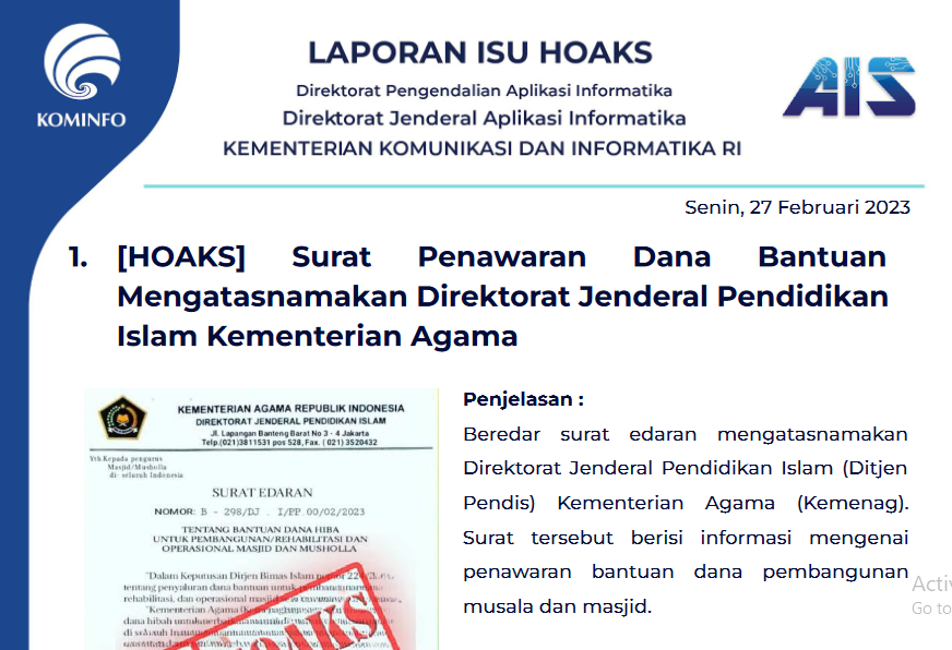 Isu Hoaks & Disinformasi 27 Februari 2023