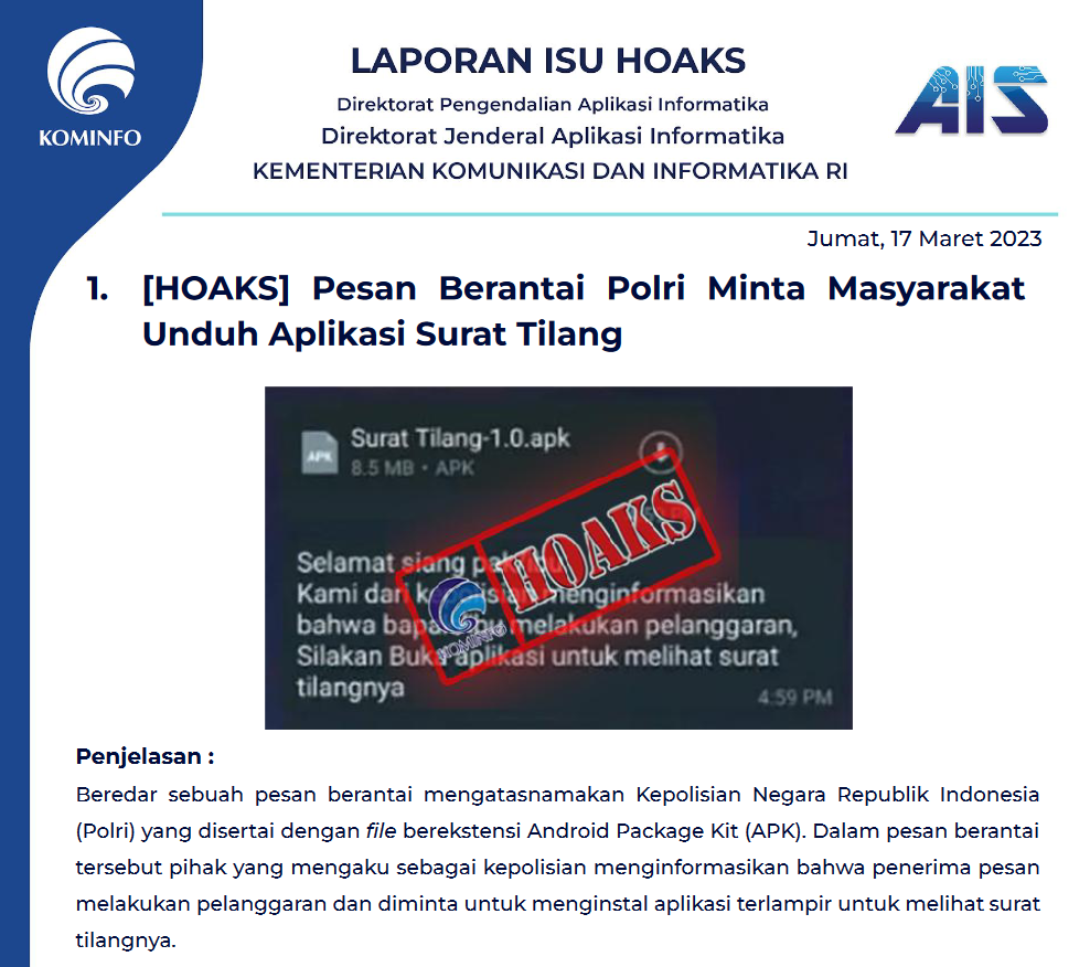 Isu Hoaks 17 Maret 2023