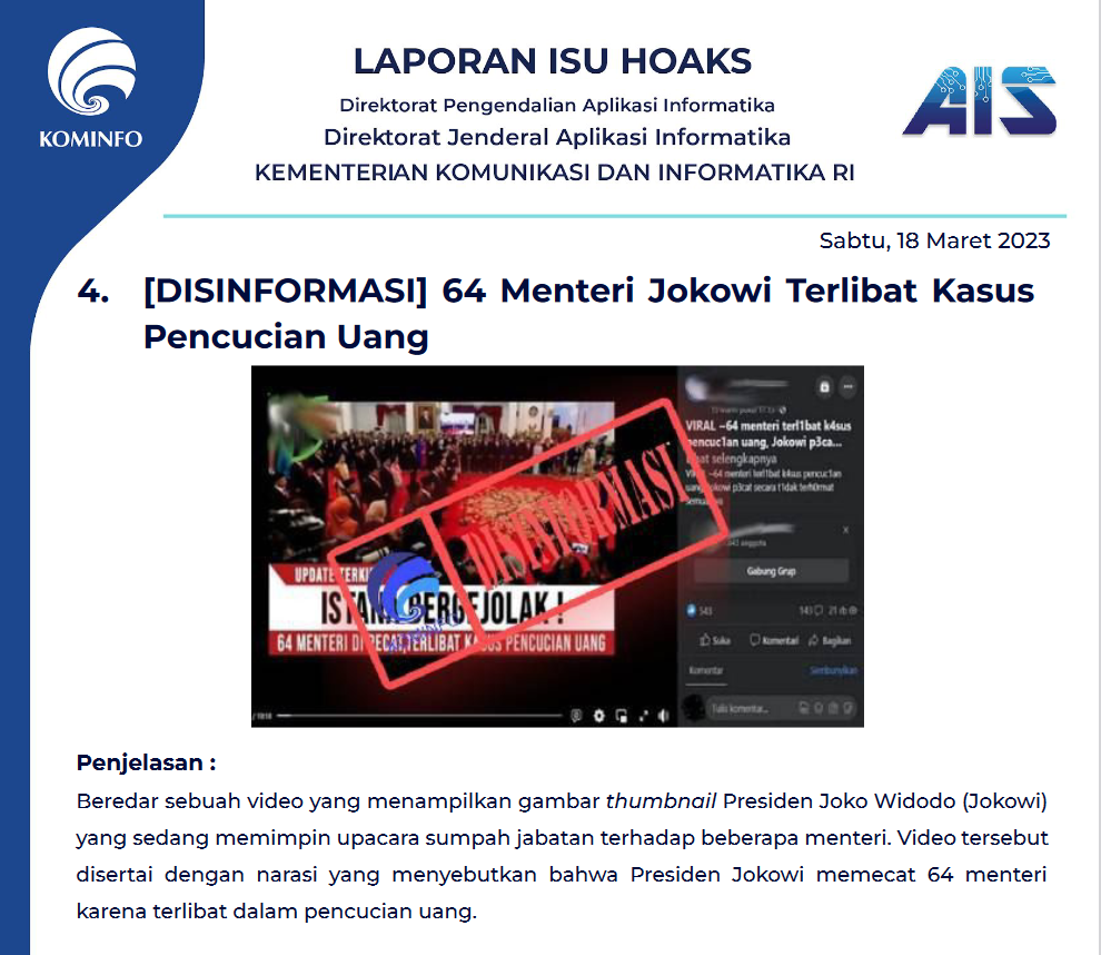 Isu Hoaks 18 Maret 2023