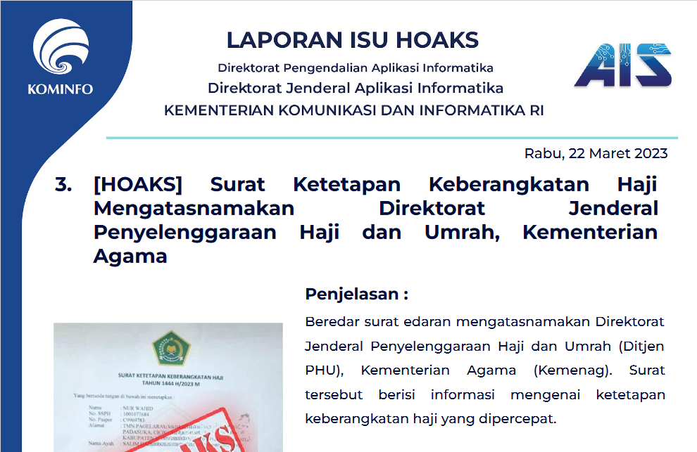 Isu Hoaks 22 Maret 2023