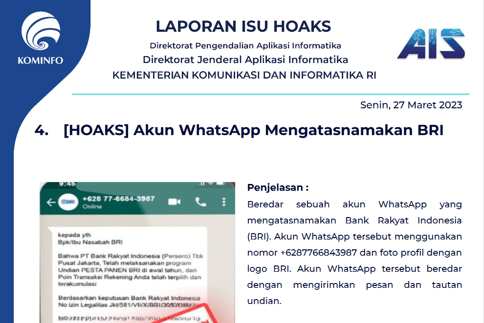 Isu Hoaks 27 Maret 2023