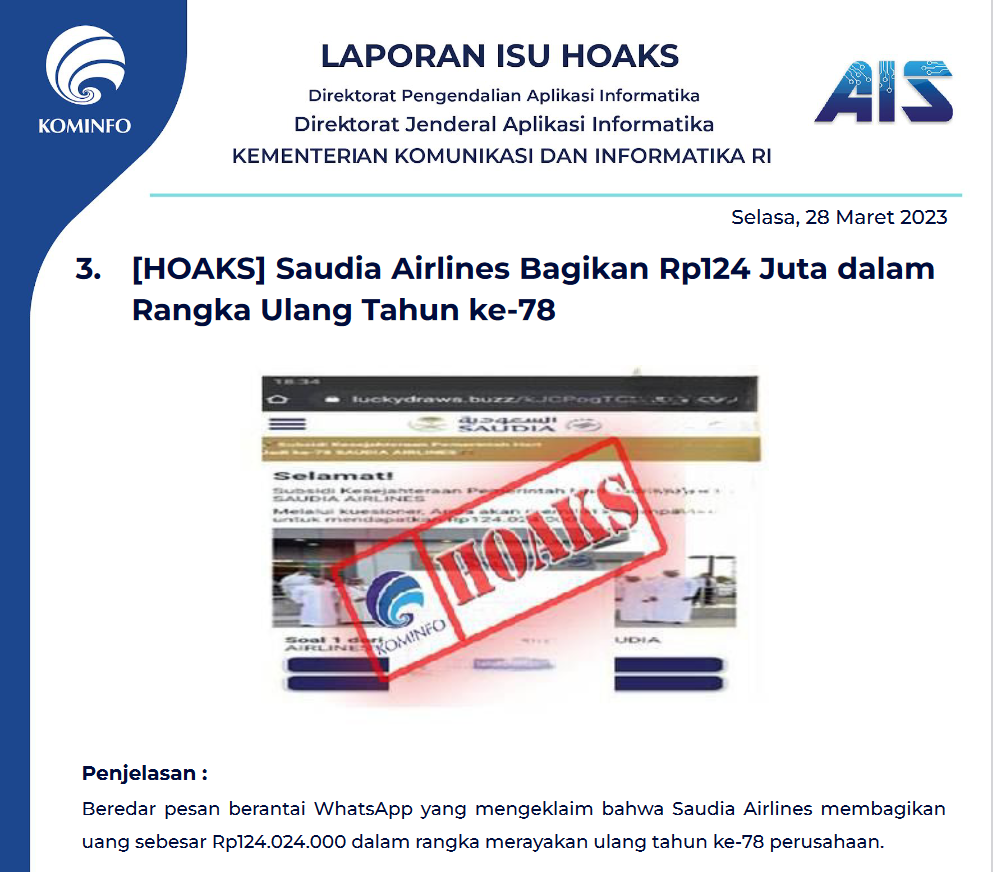 Isu Hoaks 28 Maret 2023