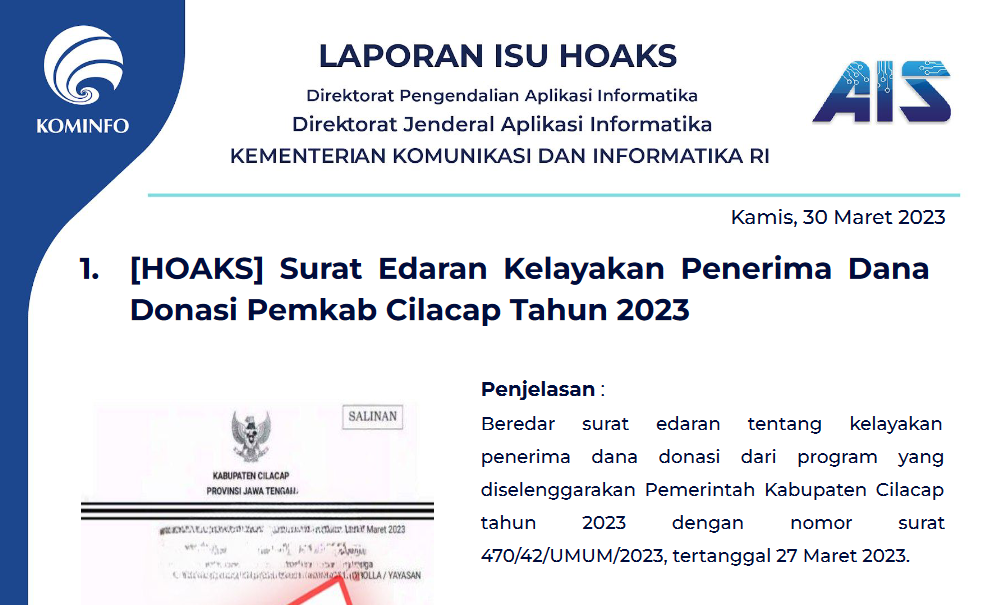 Isu Hoaks 30 Maret 2023