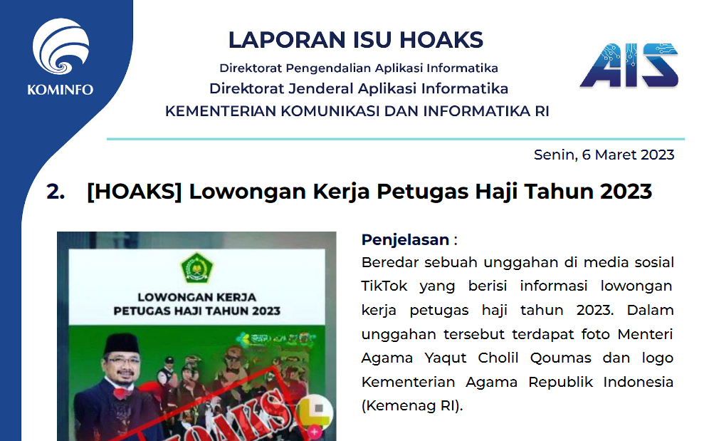 Isu Hoaks 6 Maret 2023