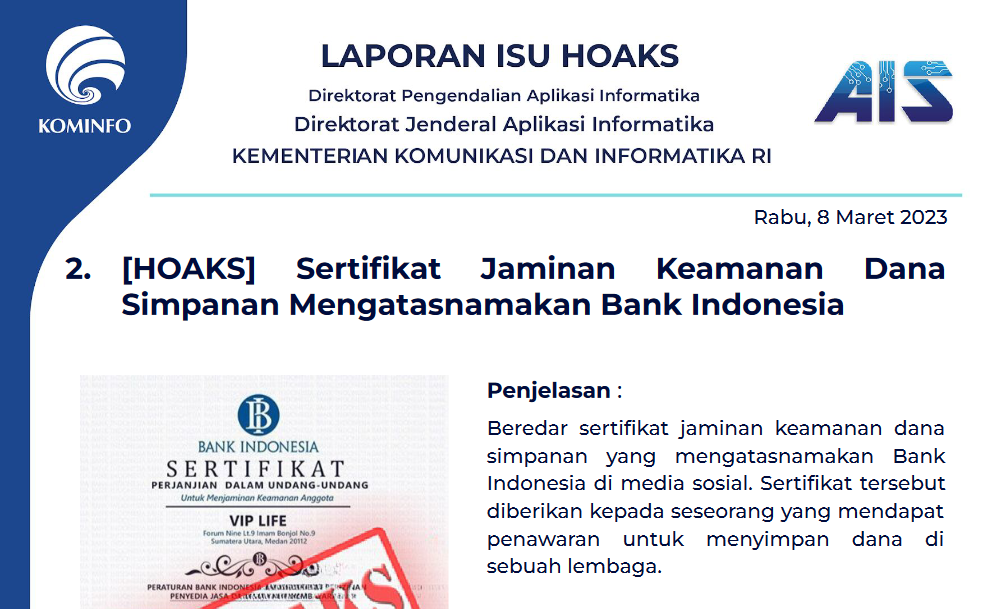 Isu Hoaks 8 Maret 2023