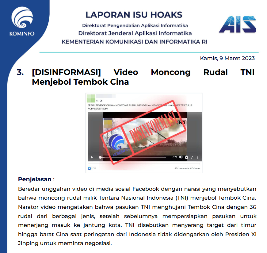 Isu Hoaks 9 Maret 2023