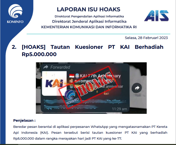 Isu Hoaks & Disinformasi 28 Februari 2023