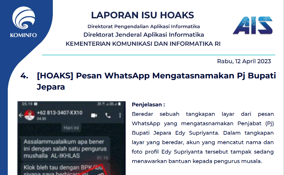 Isu Hoaks 12 April 2023