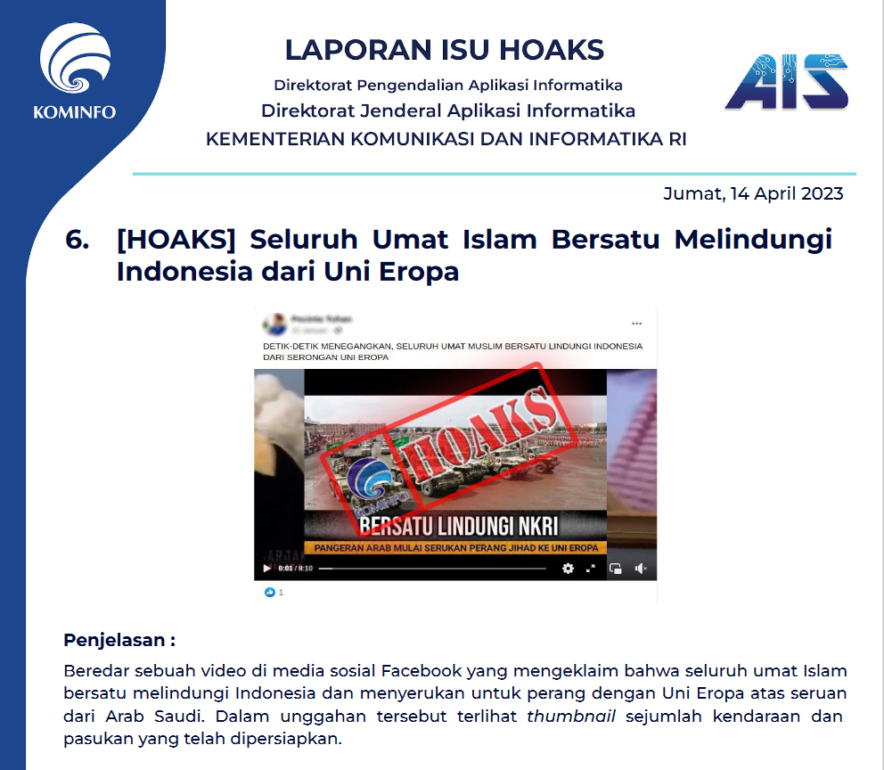 Isu Hoaks 14 April 2023