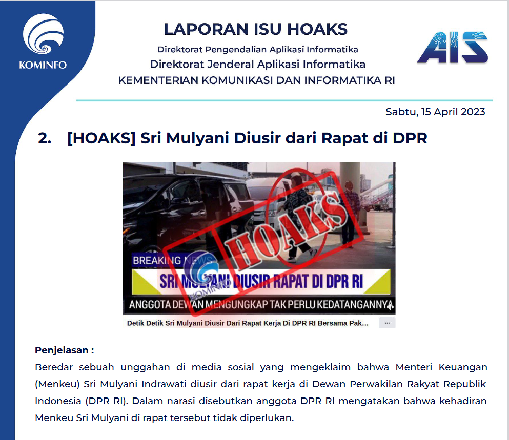 Isu Hoaks 15 April 2023