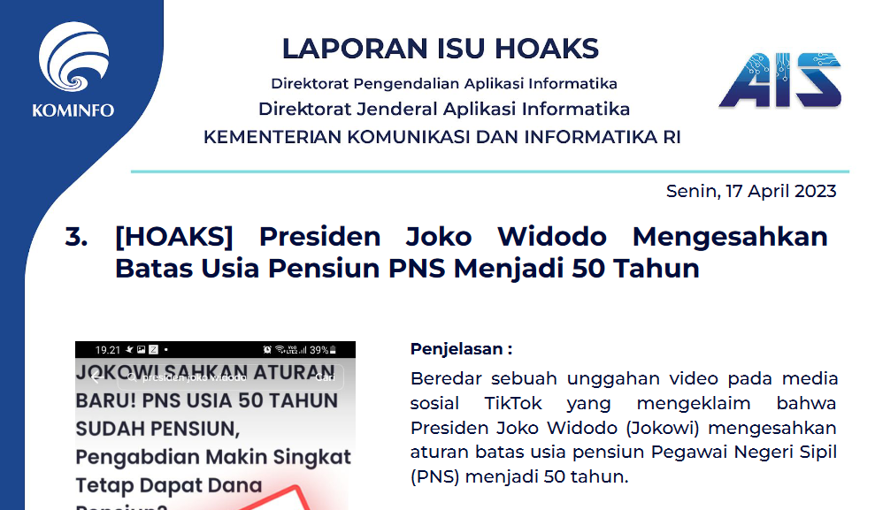 Isu Hoaks 17 April 2023