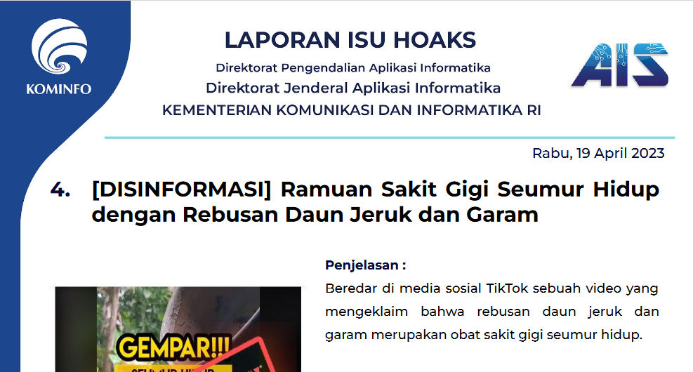 Isu Hoaks 19 April 2023